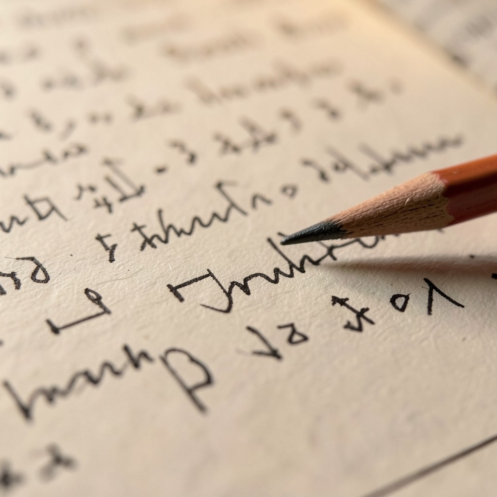 Nahaufnahme von handschriftlichen Notizen zur Tonalität neben einem geöffneten Manuskript